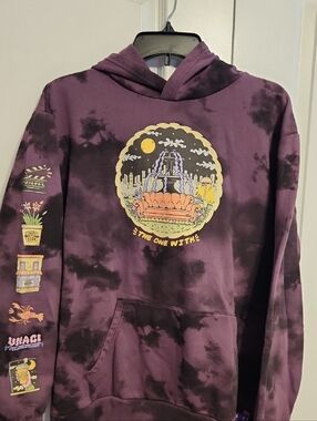 Tie-Dye Purple Friends Hoodie with Couch Illustration